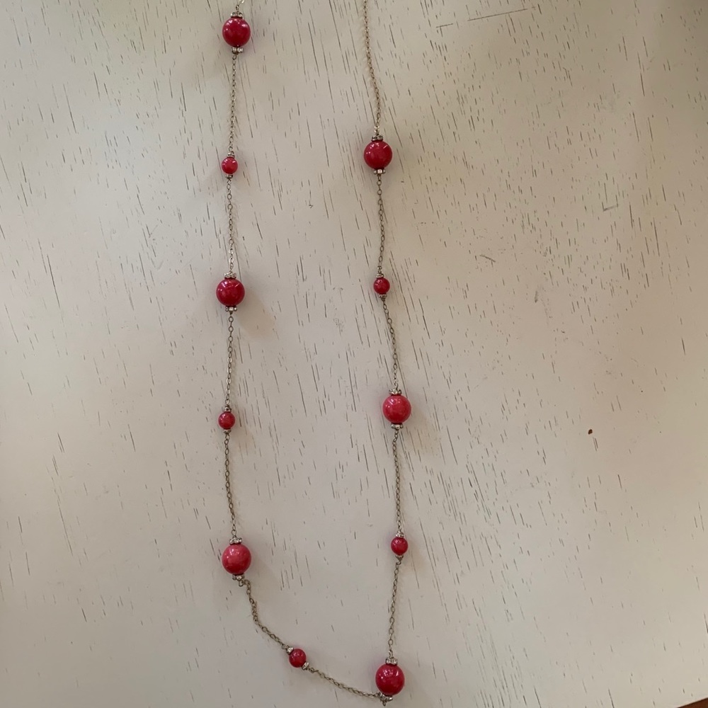 Stella & Dot Gold & Red Beaded Necklace